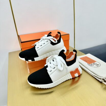 Hermes Spring and Summer Couple's Black, White and Orange Colorblock Breathable and Durable Sports Casual Shoes - Image 7
