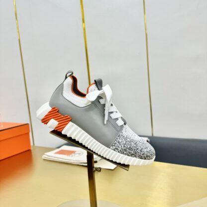 Hermes Spring and Summer Couples British Gray, White and Orange Colorblock Breathable and Durable Sports Casual Shoes - Image 7