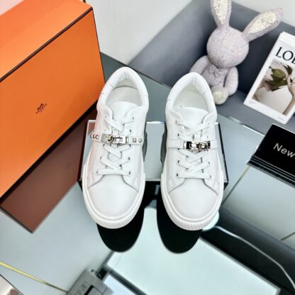 Hermes couple thick-soled lace-up fashionable white casual shoes - Image 7
