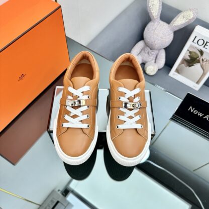 Hermes couple thick-soled lace-up fashionable light brown casual shoes - Image 7