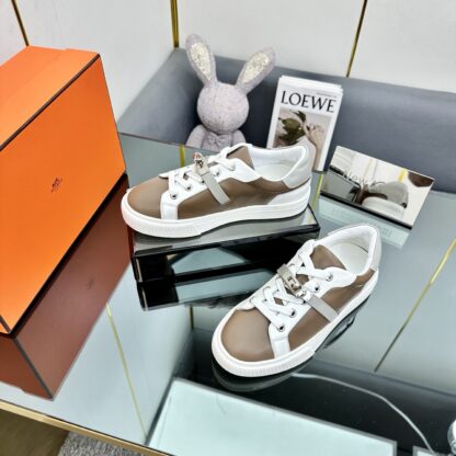 Hermes Couple's Thick-soled Lace-up Fashion Gray Apricot Casual Shoes - Image 7