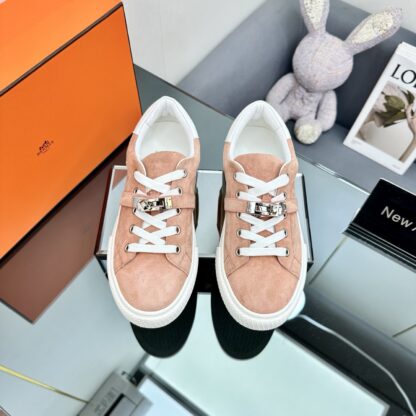 Hermes milk tea color couple's lace-up thick-soled fashionable casual shoes - Image 7
