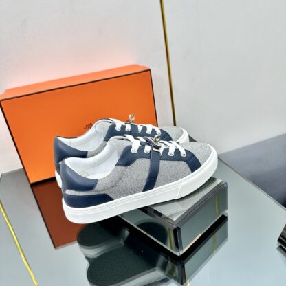 Hermes blue-grey couple's lace-up thick-soled fashionable casual shoes - Image 7