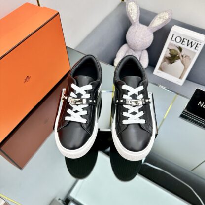 Hermes black and white couple's lace-up thick-soled fashionable casual shoes - Image 7