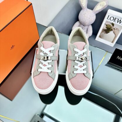 Hermes pink and gray couple's lace-up thick-soled fashionable casual shoes - Image 7