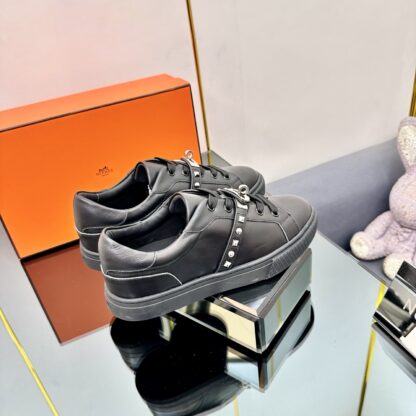 Hermes pure black couple's lace-up thick-soled fashionable casual shoes - Image 7