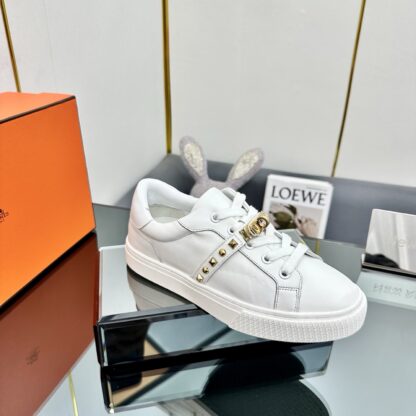Hermes pure white couple's lace-up thick-soled fashionable casual shoes - Image 7
