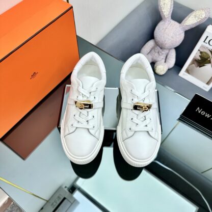 Hermes white couple's lace-up thick-soled fashionable casual shoes - Image 7