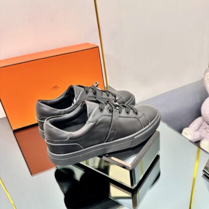 Hermès couple's lace-up thick-soled black casual shoes - Image 7