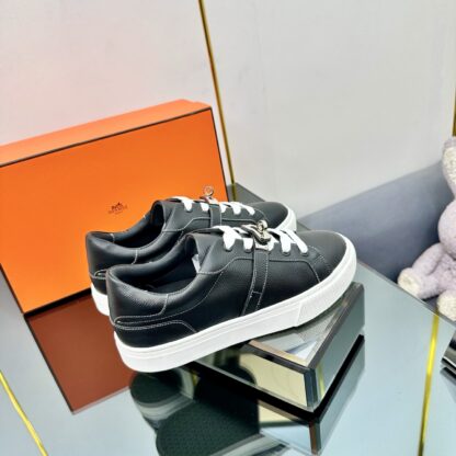 Hermes couple's lace-up thick-soled pure black comfortable casual shoes - Image 7