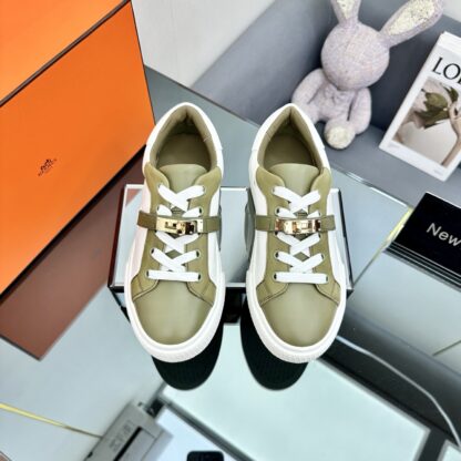 Hermes couple's lace-up thick-soled green and white comfortable casual shoes - Image 7