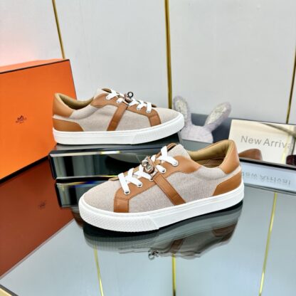 Hermes couple's lace-up thick-soled apricot brown comfortable casual shoes - Image 7
