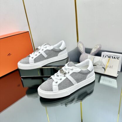 Hermes couple's lace-up thick-soled white and gray comfortable casual shoes - Image 7