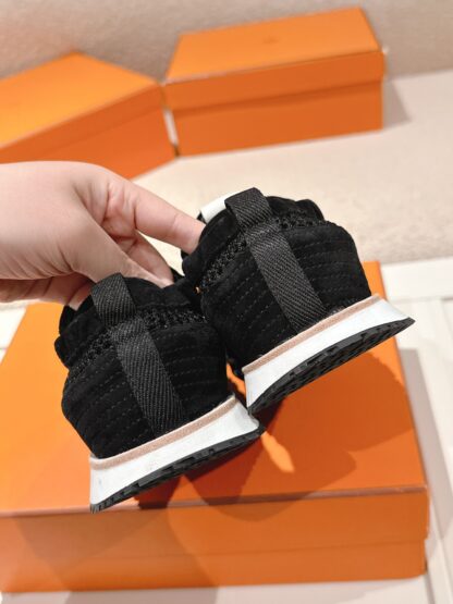 Hermès pure black goatskin contrast color sneakers, 2cm thick sole - Image 7