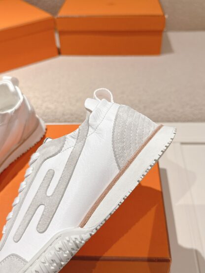 Hermès white and grey goatskin contrasting sneakers, 2cm thick sole - Image 7