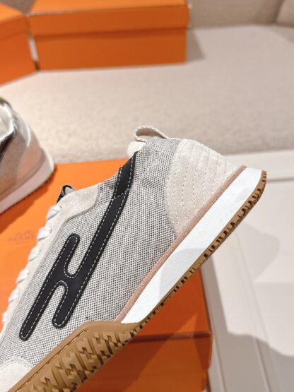 Hermès apricot black goatskin contrasting sneakers, 2cm thick sole - Image 7