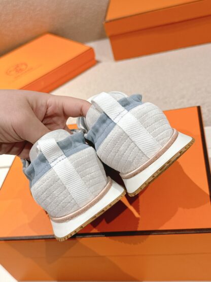 Hermès white and blue goatskin contrasting sneakers, 2cm thick sole - Image 6