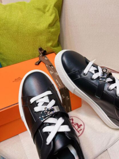 Hermes black latest kelly shoe buckle classic flat casual shoes - Image 7