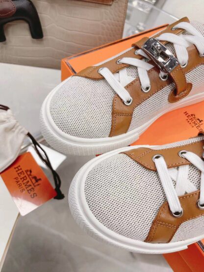Hermes beige brown latest kelly shoe buckle classic flat casual shoes - Image 7