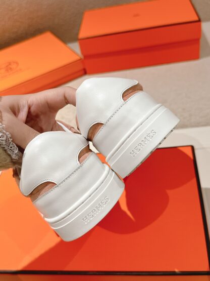 Hermes pink apricot latest kelly shoe buckle classic flat casual shoes - Image 7