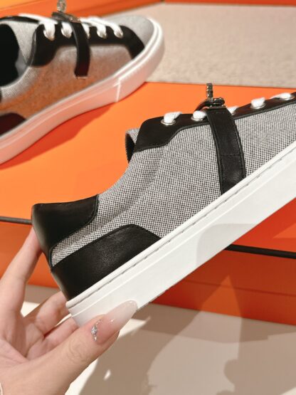 Hermes black and white gray latest kelly shoe buckle classic flat casual shoes - Image 7