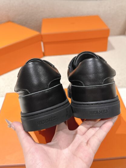 Hermes couple black kelly shoe buckle classic flat casual shoes - Image 7
