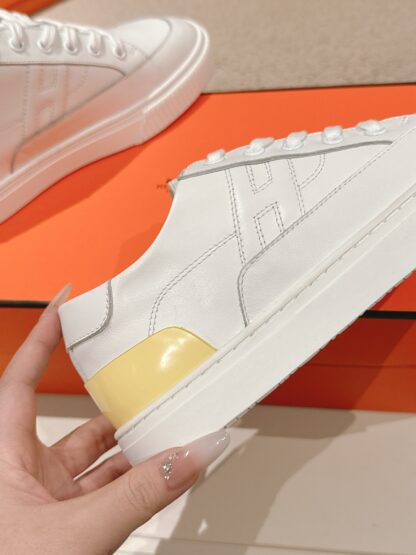 Hermes couple white and yellow fashion retro casual skateboard shoes - Image 8