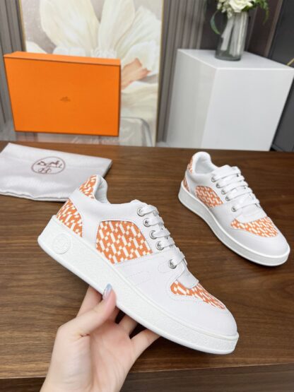Hermes flat-soled stylish lightweight white and orange sports casual shoes - Image 7