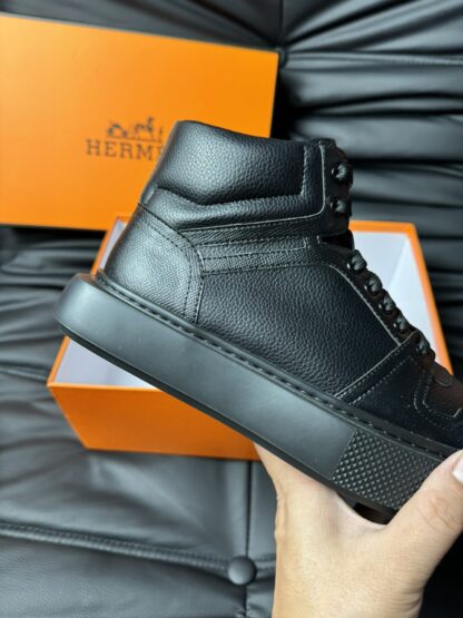 Hermes black leather high-end noble high-top casual shoes - Image 8