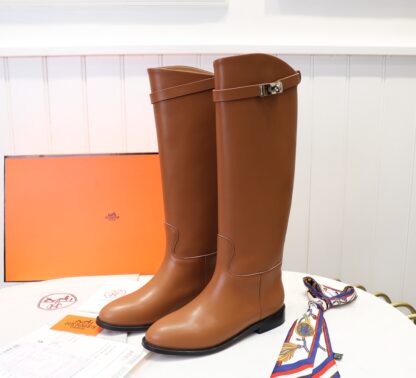 Hermès classic kelly buckle brown mid-calf boots - Image 8