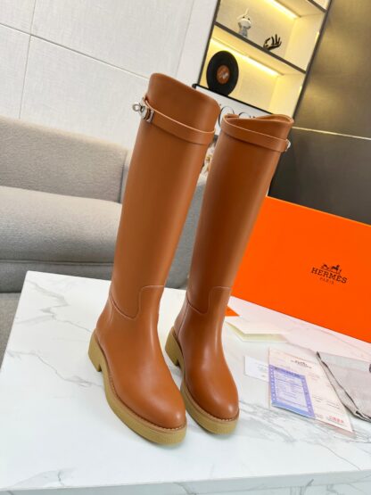 Hermès classic kelly buckle stylish brown mid-calf boots - Image 7