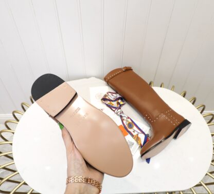 Hermès classic kelly buckle brown fashion mid-calf boots - Image 8