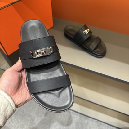 Hermes summer black gold buckle pure handmade high-end sandals - Image 8