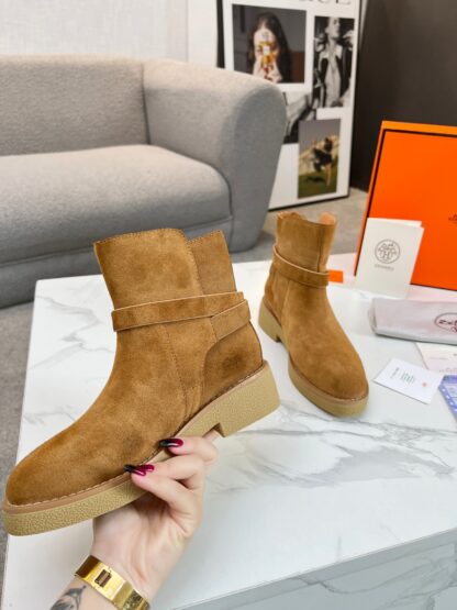 Hermès Classic Brown Silver Buckle Suede Biker Boots - Image 8