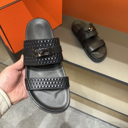 Hermes summer black silver buckle pure handmade high-end sandals - Image 8