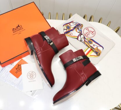Hermès classic red silver buckle fashion knight boots Hermès classic red silver buckle fashion knight boots - Image 7