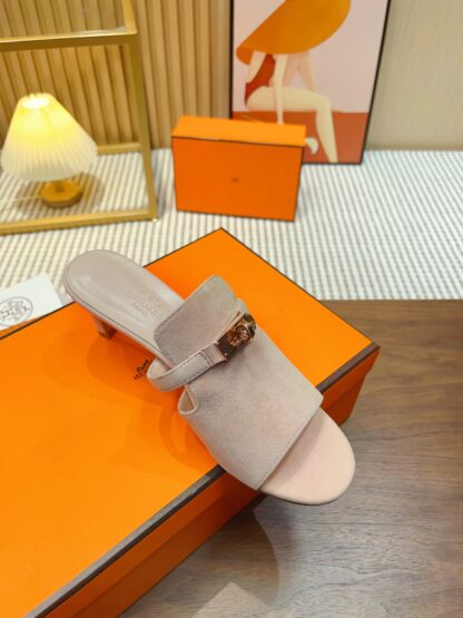 Hermès Grey Apricot Handmade Stiletto Sandals - Image 8