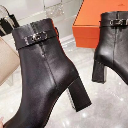 Hermes autumn and winter fashion black women's short boots heel height 7cm - Image 7