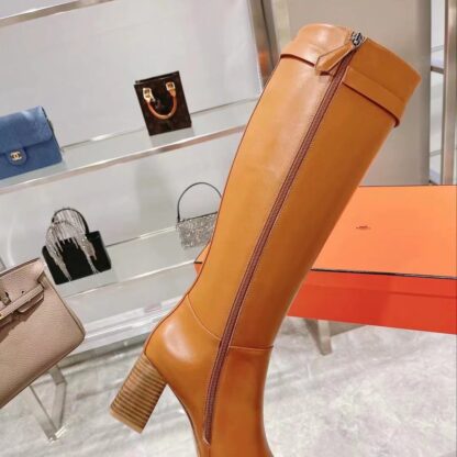 Hermes autumn and winter fashion brown women's long boots heel height 7cm - Image 7