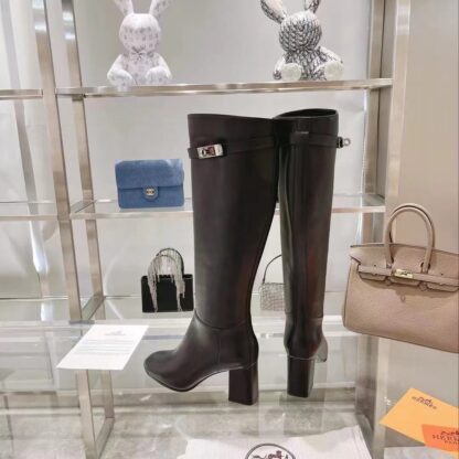 Hermes autumn and winter fashion black women's long boots heel height 7cm - Image 7