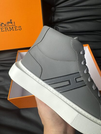 Hermes dark grey leather high-end luxury casual shoes - Image 8