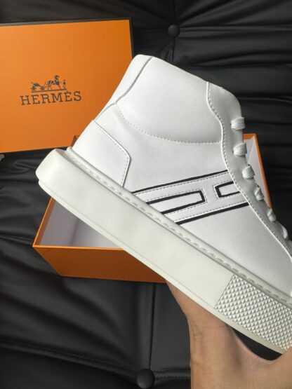 Hermes white leather high-end noble high-top casual shoes - Image 8