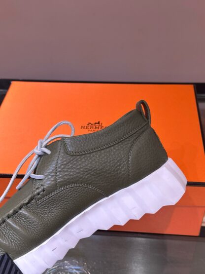 Hermes men's lace-up dark green versatile simple casual sports shoes - Image 8