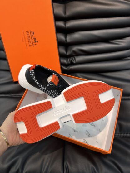 Hermes men's comfortable and soft black and orange color matching casual sports shoes - Image 8