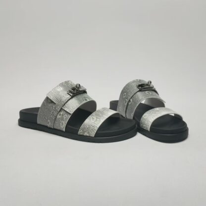 Hermès Couple's Grey Silver Buckle Braided Sandals - Image 8