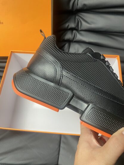 Hermes men's comfortable soft pure black casual sports shoes - Image 8