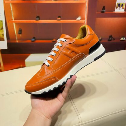 Hermès France Paris catwalk model orange shiny classic casual shoes - Image 8