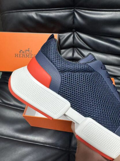 Hermes leather mesh breathable dark blue high-end temperament casual shoes - Image 8