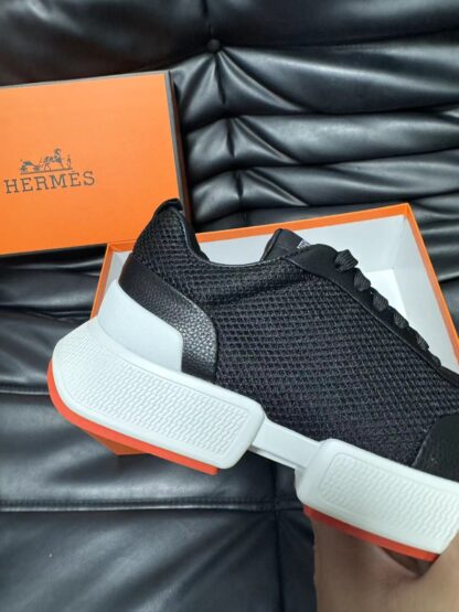 Hermes leather mesh breathable black and white high-end temperament casual shoes - Image 8