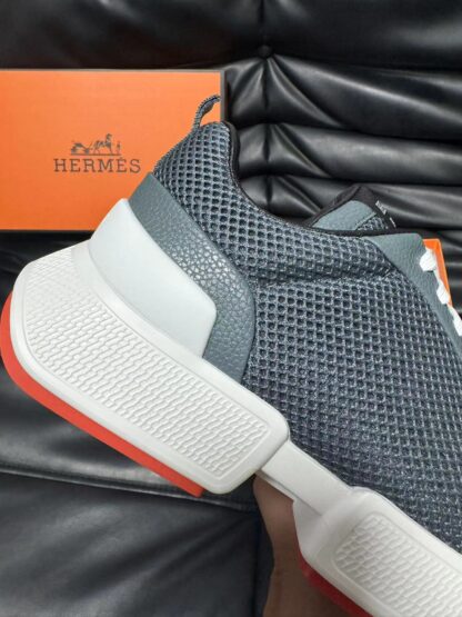Hermes leather mesh breathable gray-blue high-end temperament casual shoes - Image 8